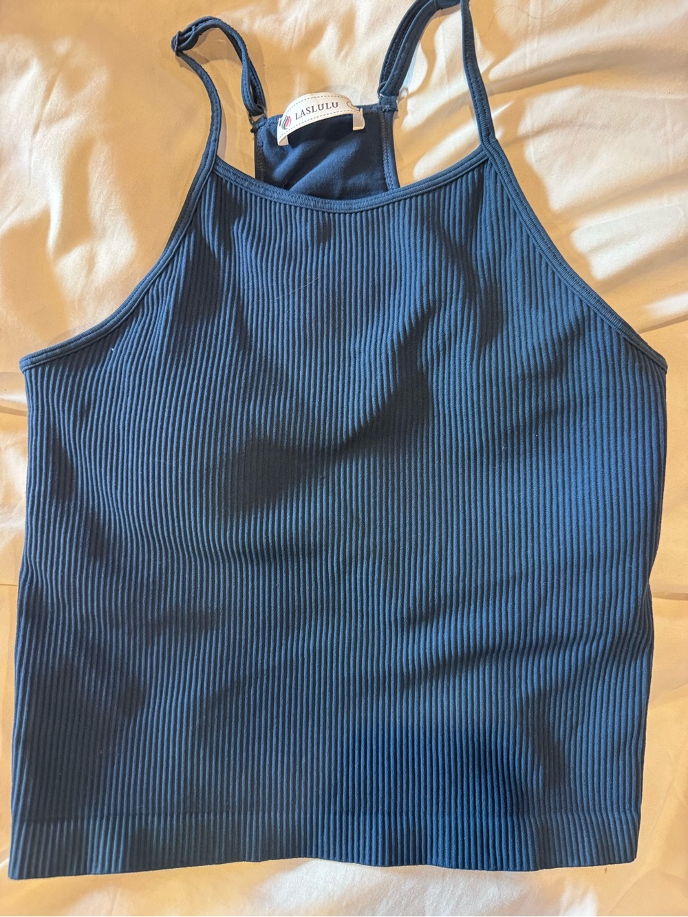 Laslulu Ribbed Navy Tank Top with Thin Straps